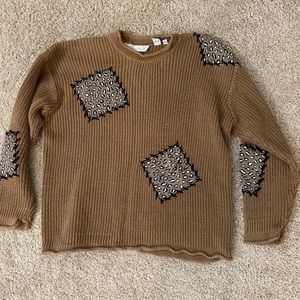 Brown cheetah print patchwork sweater